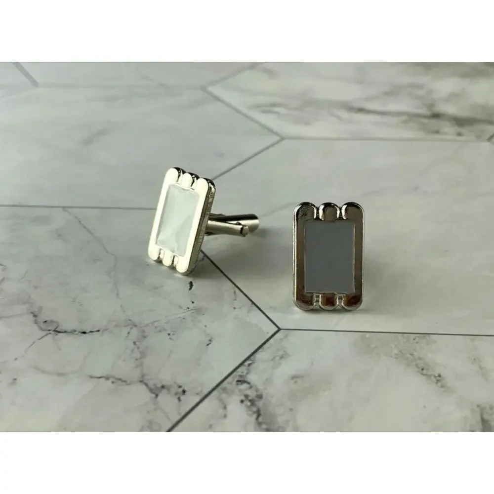 Men's Vintage 925 Sterling Silver Mother of Pearl Cufflinks